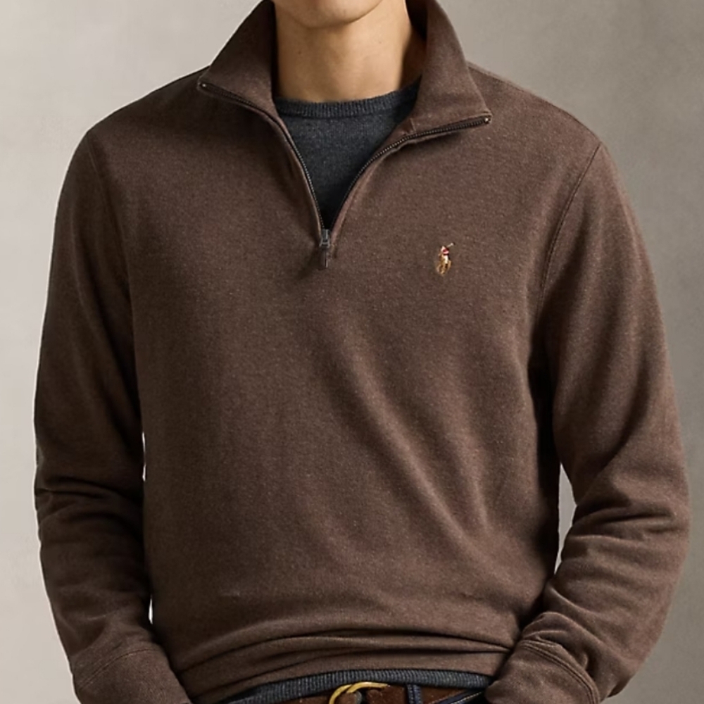 Polo Ralph Lauren Estate-Rib Quarter-Zip Pullover Size XL Brown